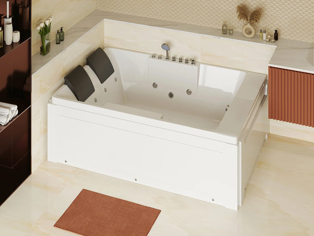 Baignoire balnéo d’angle gauche avec système balnéo - Blanc - 122 cm - THALASSA