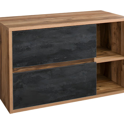 Meuble sous vasque suspendu esprit loft avec 2 tiroirs soft close - naturel et anthracite - 100 cm - TIKITIKI