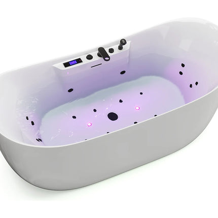 Baignoire balnéo asymétrique avec LED multicolores - Blanche - 180 cm - BOLAZA