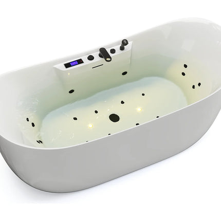 Baignoire balnéo asymétrique avec LED multicolores - Blanche - 180 cm - BOLAZA
