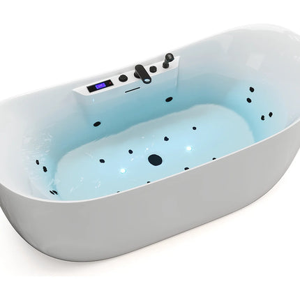 Baignoire balnéo asymétrique avec LED multicolores - Blanche - 180 cm - BOLAZA