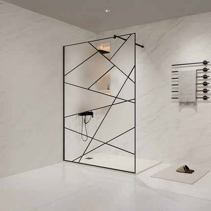 Paroi de douche à l'italienne sérigraphiée mate avec barre de stabilisation réglable - Noir mat - 140 cm - DS CONCEPT Espace Pro