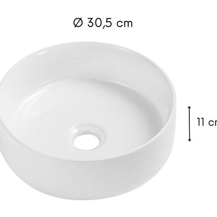 Vasque à poser ronde brillante avec vasque ronde - Blanc - 30,5 cm - MII