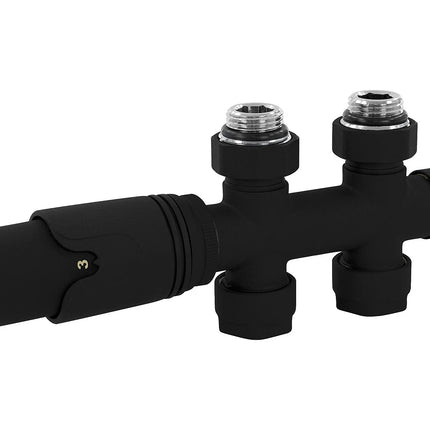 Vanne thermostatique de passage multibloc avec tête intégrée - noir - 11,5 cm