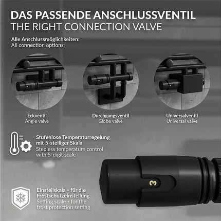 Vanne thermostatique de passage multibloc avec tête intégrée - noir - 11,5 cm