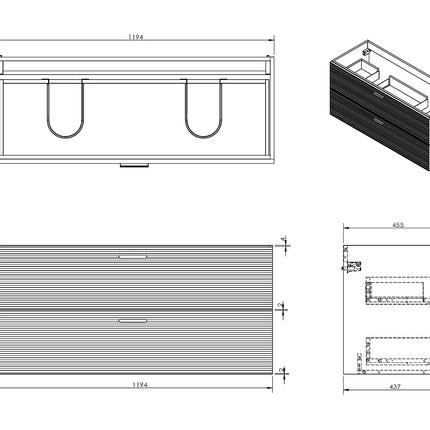 Meuble de salle de bain strié suspendu avec vasque à encastrer - Naturel clair - 120 cm - SARONE