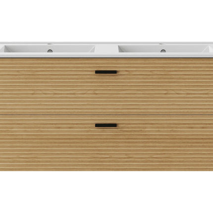 Meuble de salle de bain strié suspendu avec vasque à encastrer - Naturel clair - 120 cm - SARONE