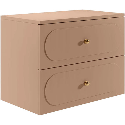 Meuble de salle de bain suspendu cannelé avec vasque à poser ronde - Rose poudré - 80 cm - SATOBAL