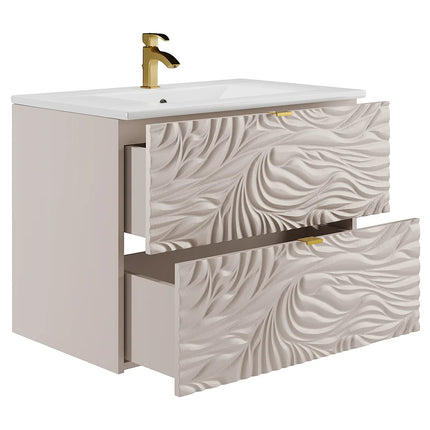 Meuble de salle de bain suspendu texturé avec vasque à encastrer - Beige - 80 cm - RINAREL