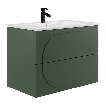 Meuble de salle de bain suspendu minimaliste avec vasque à encastrer - Vert - 80 cm - Good for Planet