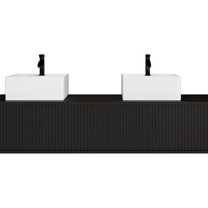 Meuble de salle de bain suspendu strié avec double vasque à poser - Noir - 150 cm - Good for Planet