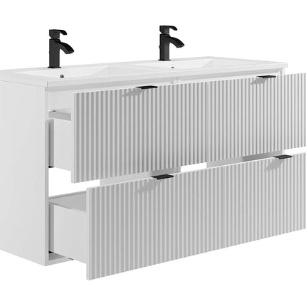 Meuble de salle de bain mat rainuré avec vasque à encastrer - Blanc - 60 cm - Good for Planet