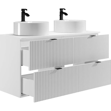 Meuble de salle de bain strié avec double vasque à poser ronde - Blanc - 120 cm - Good for Planet