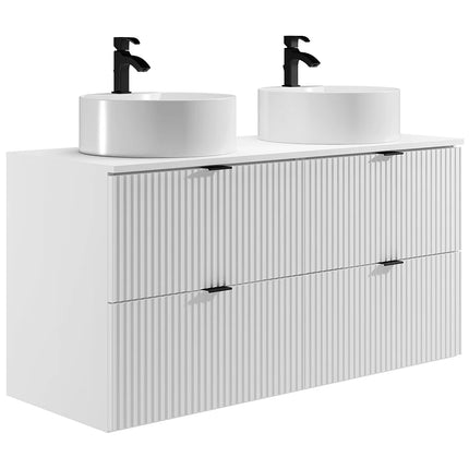 Meuble de salle de bain strié avec double vasque à poser ronde - Blanc - 120 cm - Good for Planet