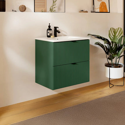 Meuble de salle de bain mat rainuré avec vasque à encastrer - Blanc - 60 cm - Good for Planet
