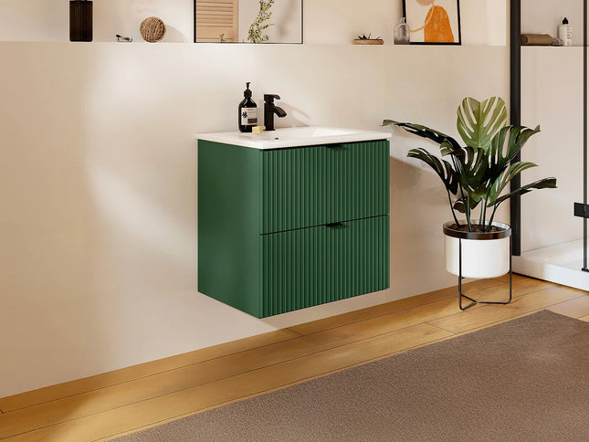 Meuble de salle de bain mat rainuré avec vasque à encastrer - Blanc - 60 cm - Good for Planet