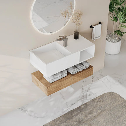 Plan vasque suspendu mat avec niche - Blanc - 80 cm - GOYOKO