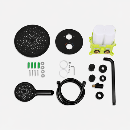 Kit de douche encastré finition noir mat avec pomme de douche pluie 30 cm - Caesar