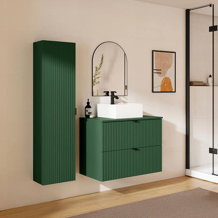 Meuble de salle de bain rainuré mat avec vasque à poser carrée double - Blanc - 120 cm - Good for Planet