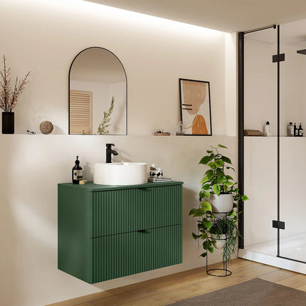 Meuble de salle de bain strié avec double vasque à poser ronde - Blanc - 120 cm - Good for Planet