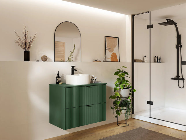 Meuble de salle de bain strié avec double vasque à poser ronde - Blanc - 120 cm - Good for Planet