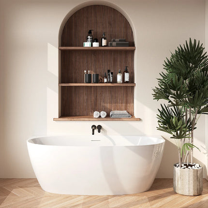 Baignoire semi-îlot ovale brillante avec bonde clic-clac - Blanche - 80 cm - AMOSARI