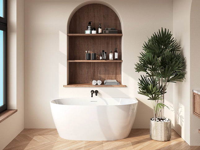 Baignoire semi-îlot ovale finition brillante - blanche - 75 cm - AMOSARI