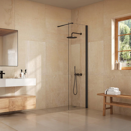 Paroi de douche à l'italienne design minimaliste - Noir mat - 60 cm - DAREN