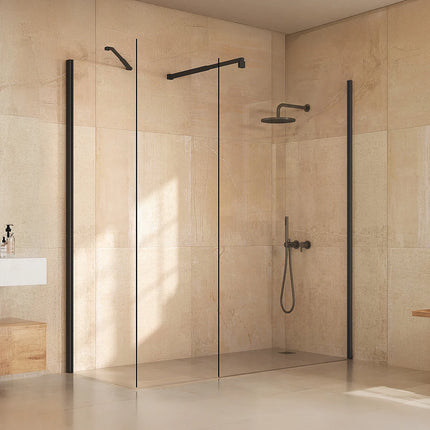 Paroi de douche à l'italienne finition mat avec barre de stabilisation ajustable - Noir mat - 80 cm - DAREN DS CONCEPT