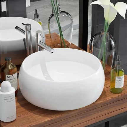 Lavabo à poser en céramique brillante avec vasque ronde - Blanc - 40 cm - DS CONCEPT