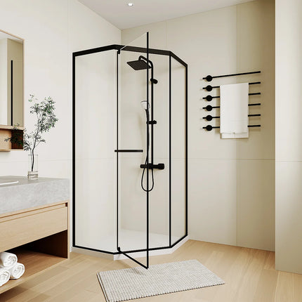 Paroi de douche d’angle avec receveur - Noir mat - 80 cm - CRISTELIO