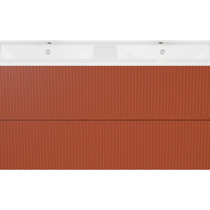 Meuble de salle de bain suspendu rainuré avec vasque à encastrer - Terracotta - 120 cm - Les éphémères