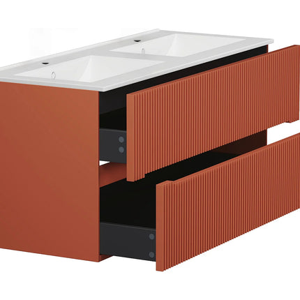 Meuble de salle de bain suspendu rainuré avec vasque à encastrer - Terracotta - 120 cm - Les éphémères