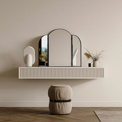 Miroir barbier métal doré avec 3 vantaux articulés - Doré - 85 cm - QIANA