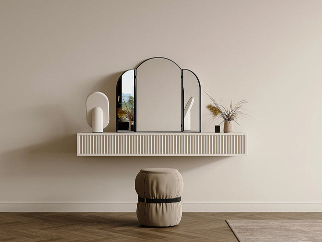 Miroir barbier métal doré avec 3 vantaux articulés - Doré - 85 cm - QIANA