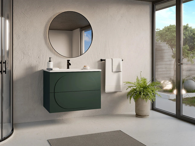 Meuble de salle de bain suspendu minimaliste avec vasque à encastrer - Vert - 80 cm - Good for Planet
