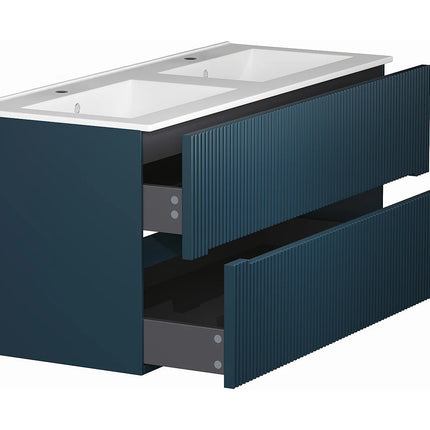 Meuble de salle de bain suspendu rainuré avec vasque à encastrer - Bleu nuit - 120 cm - Les éphémères