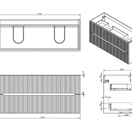 Meuble de salle de bain suspendu rainuré avec vasque à encastrer - Bleu nuit - 120 cm - Les éphémères