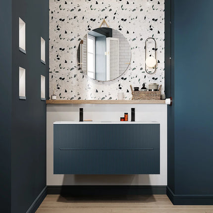 Meuble de salle de bain suspendu rainuré avec vasque à encastrer - Bleu nuit - 120 cm - Les éphémères