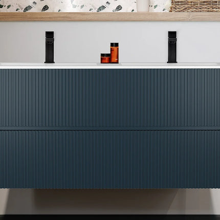 Meuble de salle de bain suspendu rainuré avec vasque à encastrer - Gris - 80 cm - Les éphémères