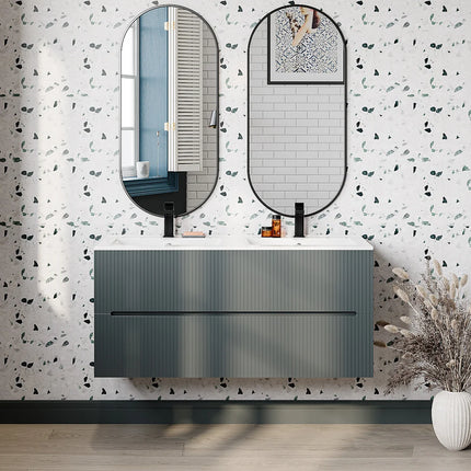 Meuble de salle de bain suspendu rainuré avec vasque à encastrer - Bleu nuit - 120 cm - Les éphémères