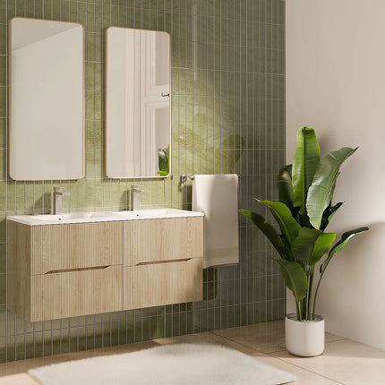 Meuble de salle de bain suspendu strié avec double vasque à encastrer - Naturel clair - 120 cm - ORISO