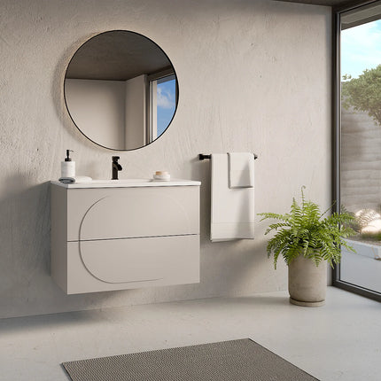 Meuble de salle de bain suspendu minimaliste avec vasque à encastrer - Beige - 80 cm - Good for Planet