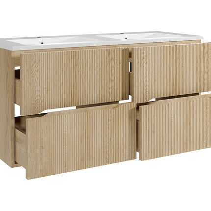 Meuble de salle de bain suspendu strié avec double vasque à encastrer - Naturel clair - 120 cm - ORISO