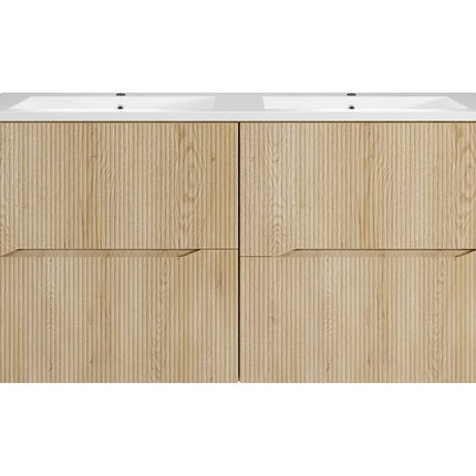 Meuble de salle de bain suspendu strié avec double vasque à encastrer - Naturel clair - 120 cm - ORISO