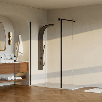 Paroi de douche à l'italienne finition mat avec barre de fixation ajustable - Noir mat - 120 cm - DAREN