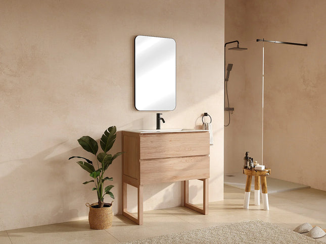 Meuble de salle de bain en chêne massif à poser avec vasque à encastrer - Naturel clair - 80 cm - TARELO