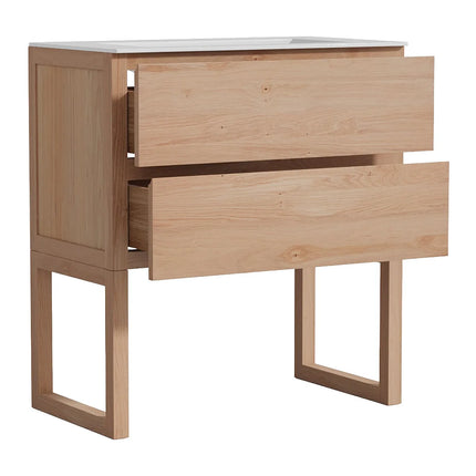 Meuble de salle de bain en chêne massif à poser avec vasque à encastrer - Naturel clair - 80 cm - TARELO