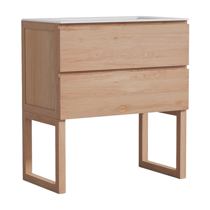Meuble de salle de bain en chêne massif à poser avec vasque à encastrer - Naturel clair - 80 cm - TARELO