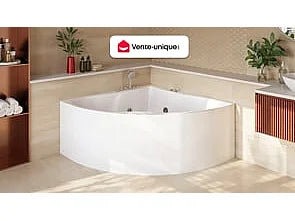 Baignoire balnéo d'angle avec système de massage hydromassant - Blanc - 135 cm - AGYNESS